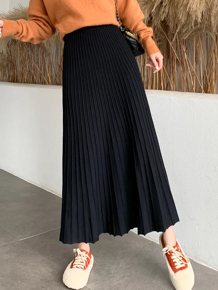 Skirts TIGENA Knitted Long Maxi Skirt Women Fall Winter Casual Solid Thick Warm A Line High Waist Ankle Length Skirt Female Ladies 231025