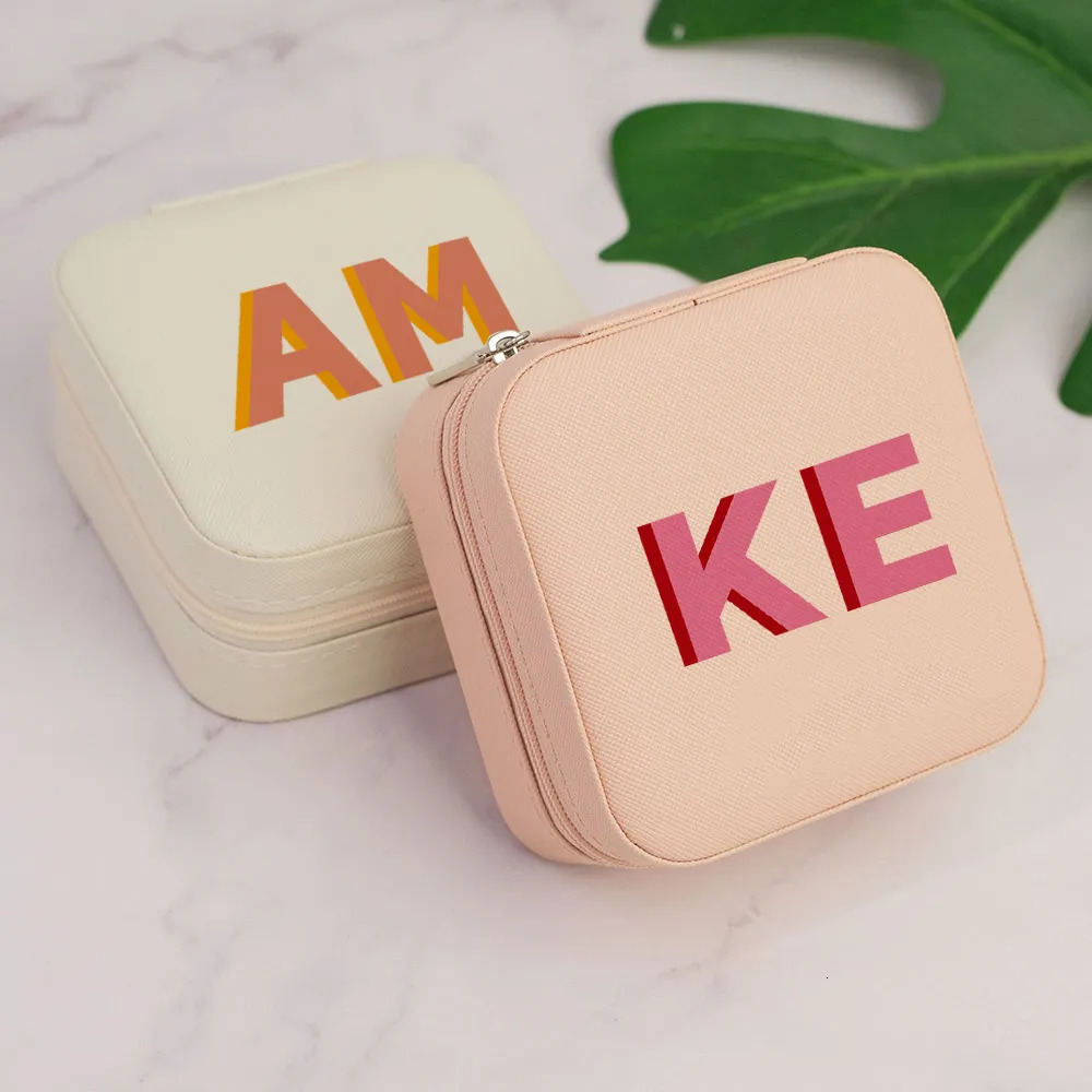 Jewelry Boxes Shadow Monogram Travel Jewelry Case Personalized Gifts Leather Travel Jewelry Box with Name Bridesmaid Proposal Gifts for Her 231025