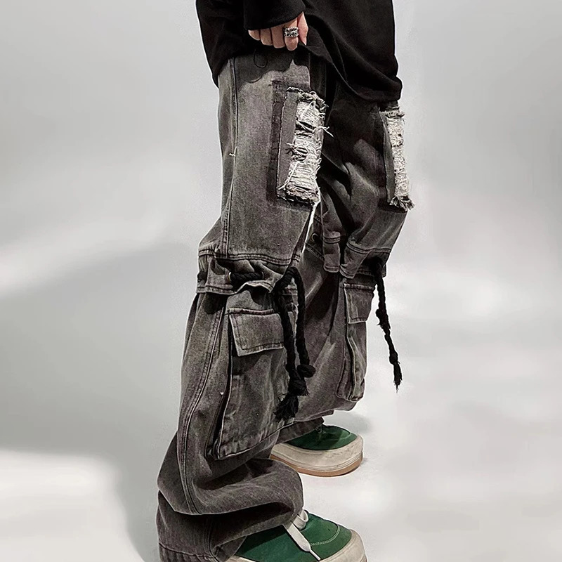 Mens Jeans PFNW Hip Hop High Street American Vintage Trendy Loose Workwear Straight Wide Leg Denim Pants Chic Punk 12Z4513 231024