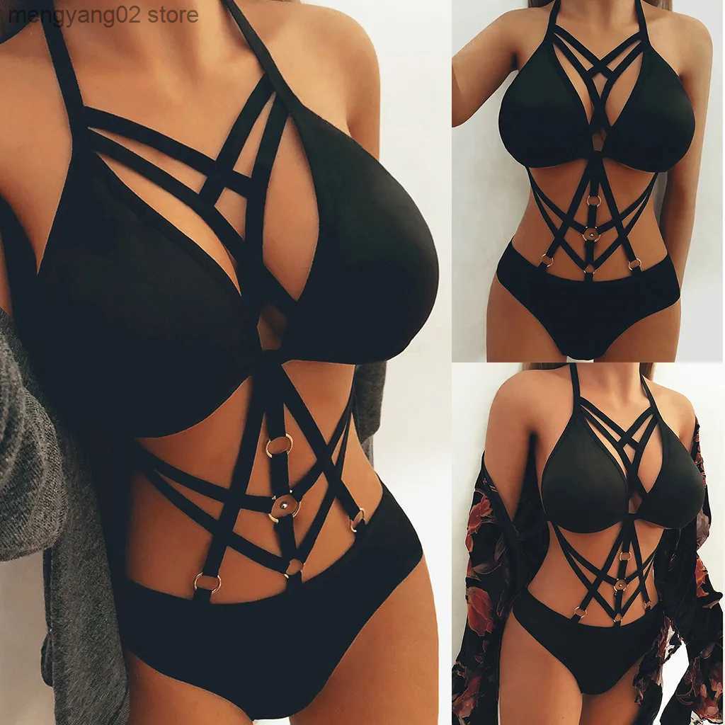 Sexy Set Sexy Halter Bandage Deep V Bra Set Women's Intimates Sexy Bra Brief Sets Black Bralette Lingerie Sets Erotic Sexy Underwear Set T23