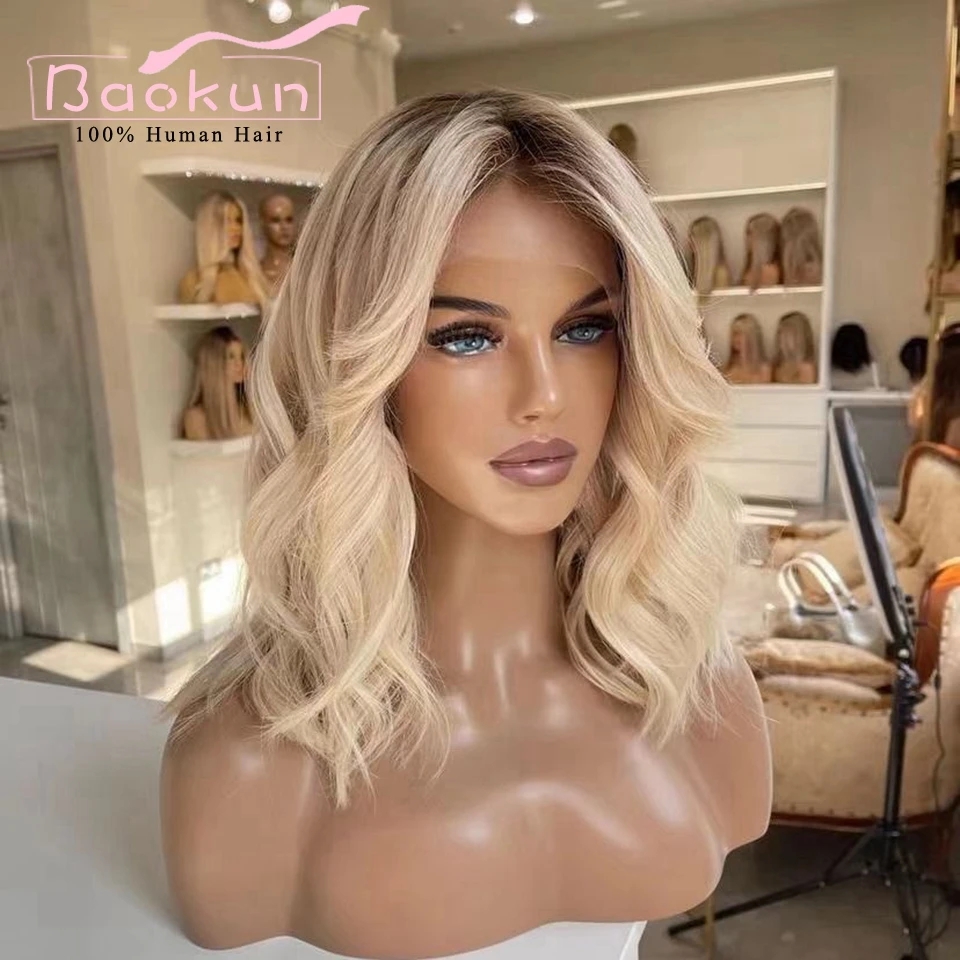 5x5 Blonde Body Wave Lace Front Wig Short Bob Brown Highlight Wig Human Hair Wigs Pre Plucked Virgin HD Lace Frontal Wig 150%