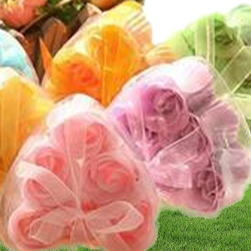12 Boxes 6pcs Pink Decorative Rose Bud Petal Soap Flower Wedding Favor in Heartshaped Box