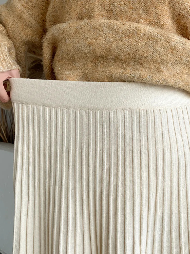 Skirts TIGENA Knitted Long Maxi Skirt Women Fall Winter Casual Solid Thick Warm A Line High Waist Ankle Length Skirt Female Ladies 231025