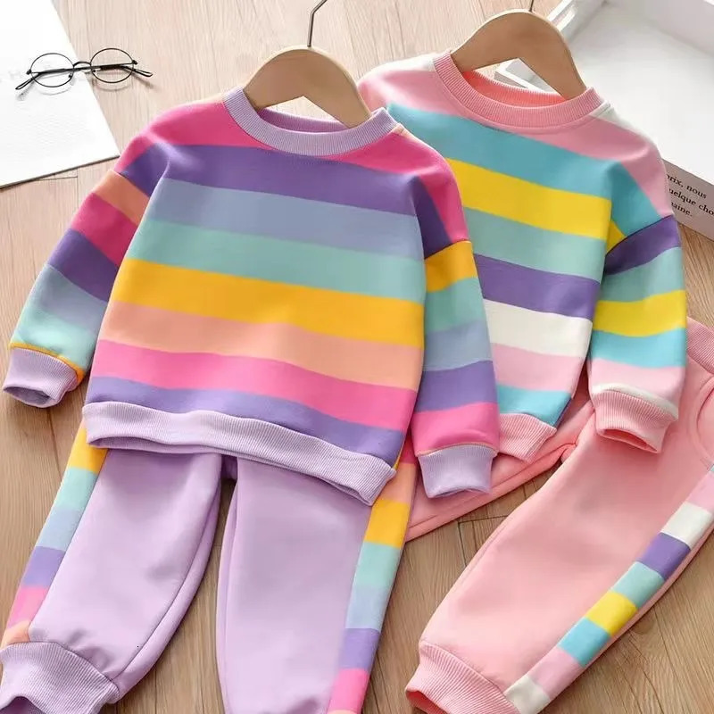 Clothing Sets Men's T-Shirts Girls Clothes Set Spring and Autumn Children's Fashion Sweater Pants 2-piece Suits for Girls Baby Stripe Sports