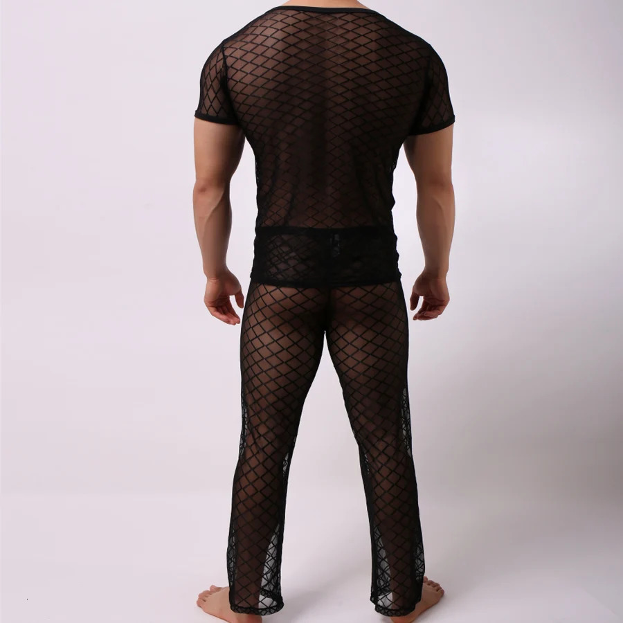 Men's Sleepwear Pajamas sleep set for men pijamas hombre perspective nightwear mesh sleepwear ropa interior hombre gay underwear sommeil top B01 