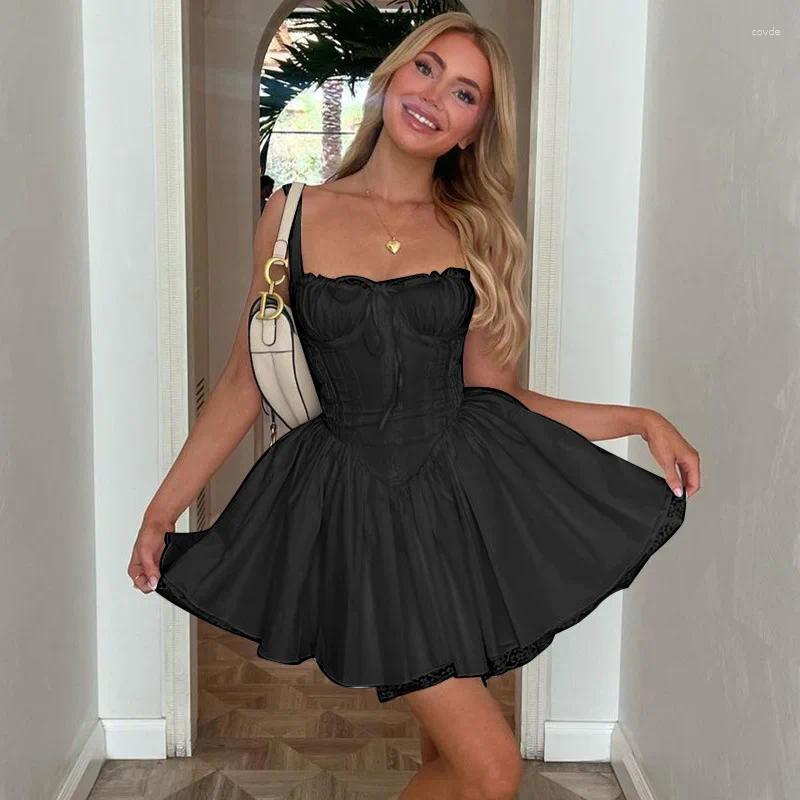 Casual Dresses: Cottagecore Fairy Grunge Lace Corset Dress, Elegant Birthday Sexy Backless Tie Front A E Mini Dress For Women,