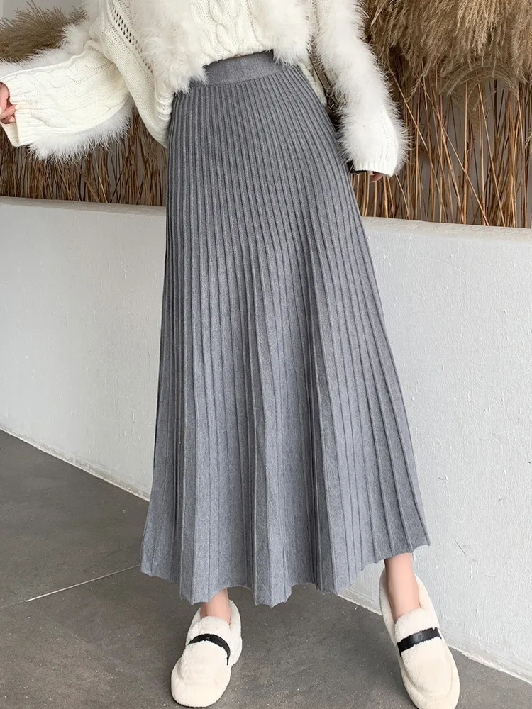 Skirts TIGENA Knitted Long Maxi Skirt Women Fall Winter Casual Solid Thick Warm A Line High Waist Ankle Length Skirt Female Ladies 231025