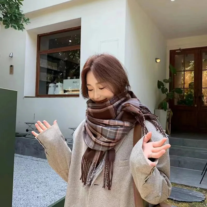 Sarong s Plaid Cashmere Scarf Autumn Winter Check Pashmina Scarves Warm Casual Muffler Female Shawl Coldproof Tassel 231025
