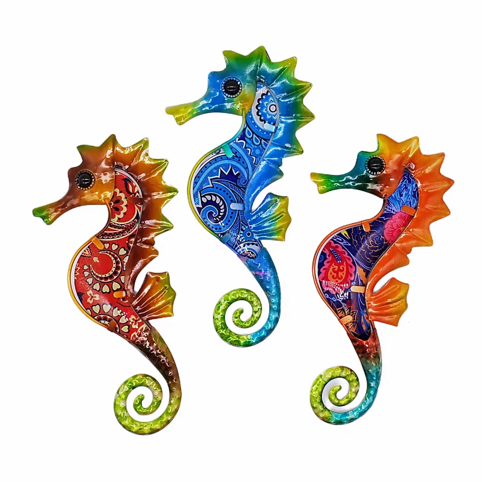 Garden Decorations Metal Glass Seahorse Wall Artwork Decorative for Home Garden Statues Sculptures Outdoor Patio Miniatures Ornaments Bedroom Yard 231