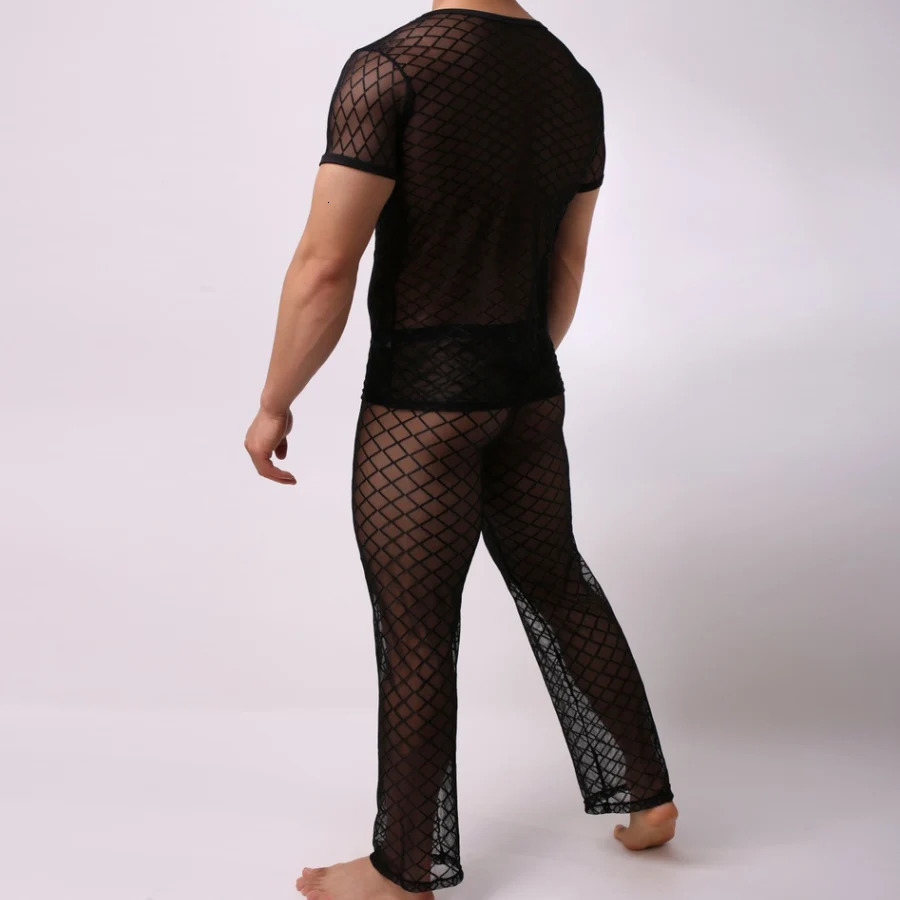Men's Sleepwear Pajamas sleep set for men pijamas hombre perspective nightwear mesh sleepwear ropa interior hombre gay underwear sommeil top B01 