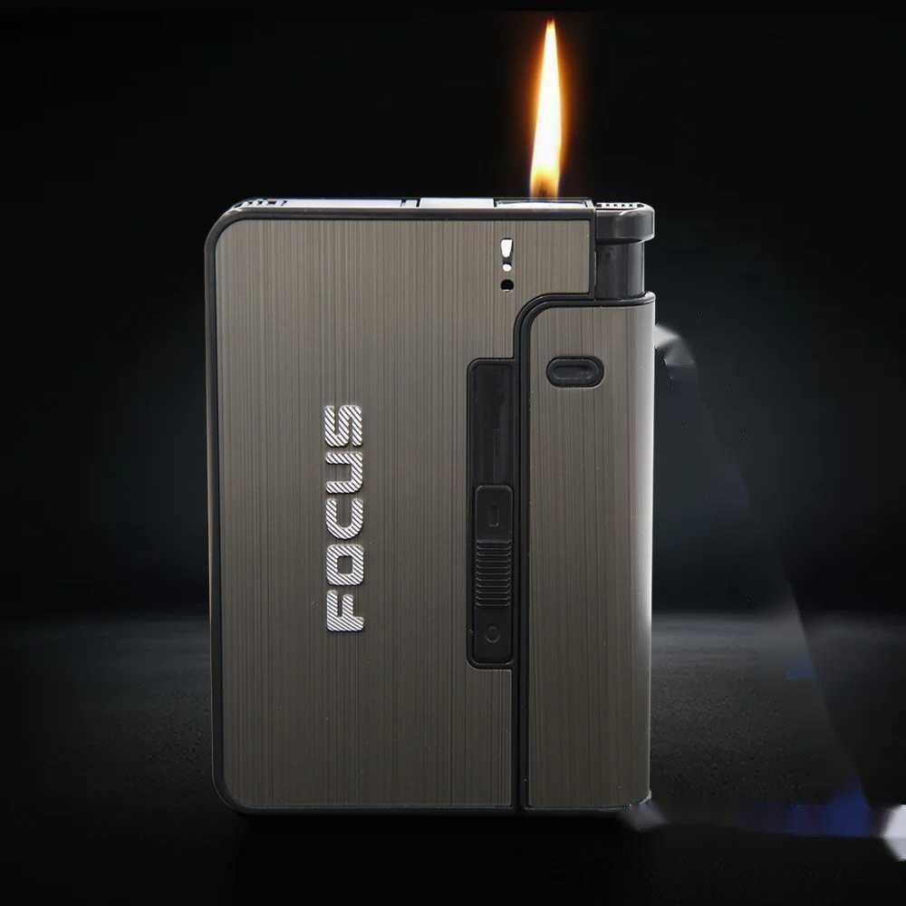 Lighters FOCUS Portable Automatic Cigarette Case Metal 10 Pieces Gadgets for Men Without Lighter W260202