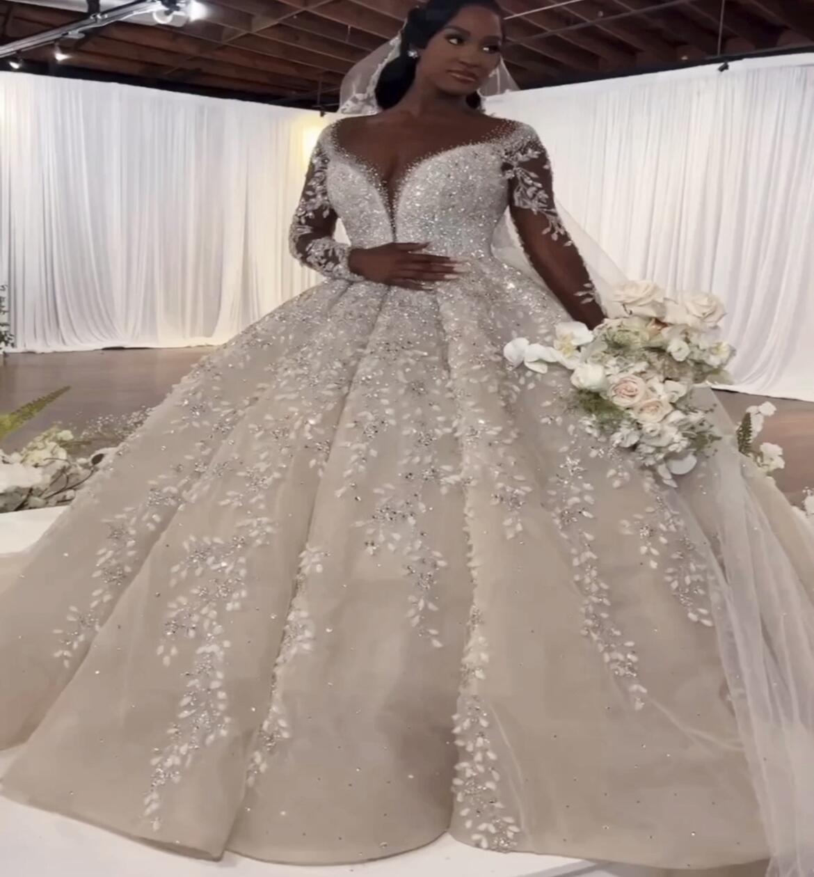 2023 Oct Arabic Aso Ebi Plus Size Ball Gown Luxurious Wedding Dress Lace Beaded Tulle Bridal Gowns Dresses ZJ266