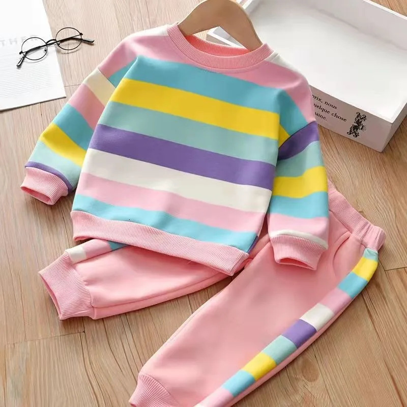 Clothing Sets Men's T-Shirts Girls Clothes Set Spring and Autumn Children's Fashion Sweater Pants 2-piece Suits for Girls Baby Stripe Sports