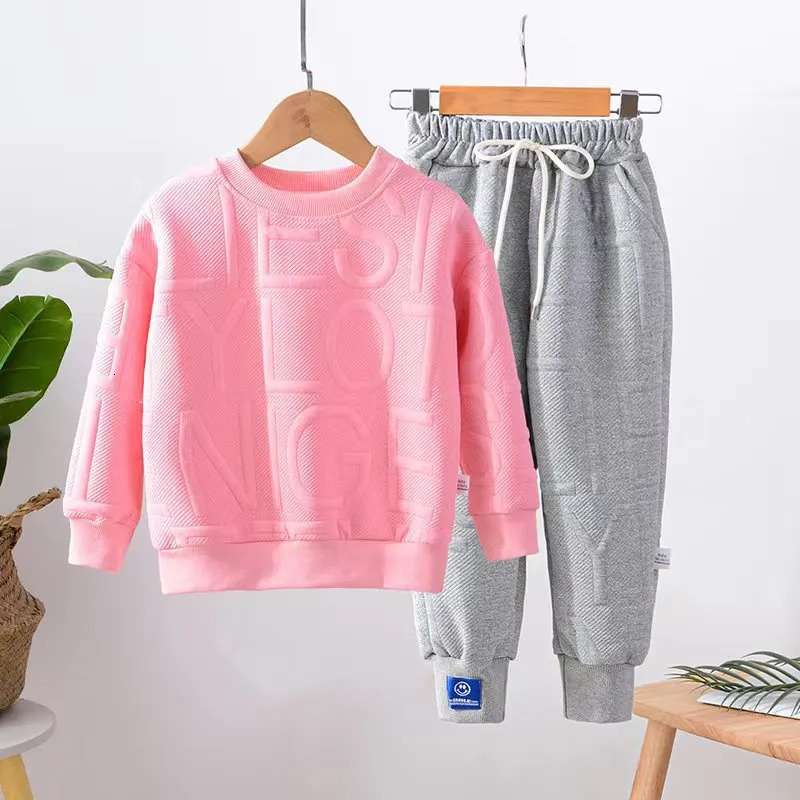 Clothing Sets Boy Girls Sweatshirt Spring and Autumn Junior kid Fashion Jacquard Letter Long Sleeve Top Sweatpants 2 Pcs Set 312Y 231025