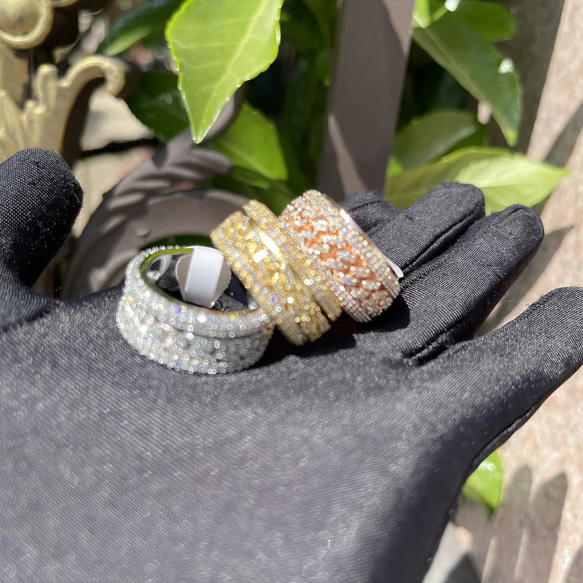 Band Rings Bubble Letter Gold Color Ring for Men Iced Out Real Copper Spinning in the Middle Hip Hop Jewelry Trend Charms Korea 231025