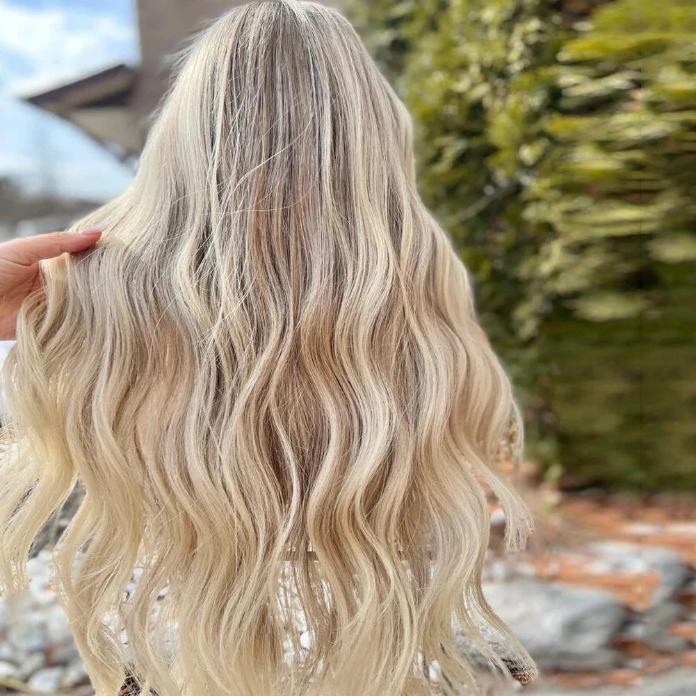 Brazillian Human Hair Full Body Wave Lace Front Wigs Blonde Highlights Wig for Women Brown Roots HD Lace Ombre Synthetic Front Wig Preplucked