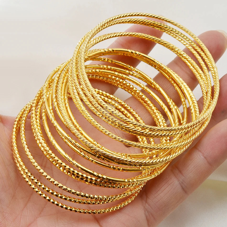Tails Holder Anniyo 6pcs lot African Gold Color Shiny Bangles for Women Girls Dubai Circle Bracelet Jewelry Ethiopian Bride Wedding 013707 231025