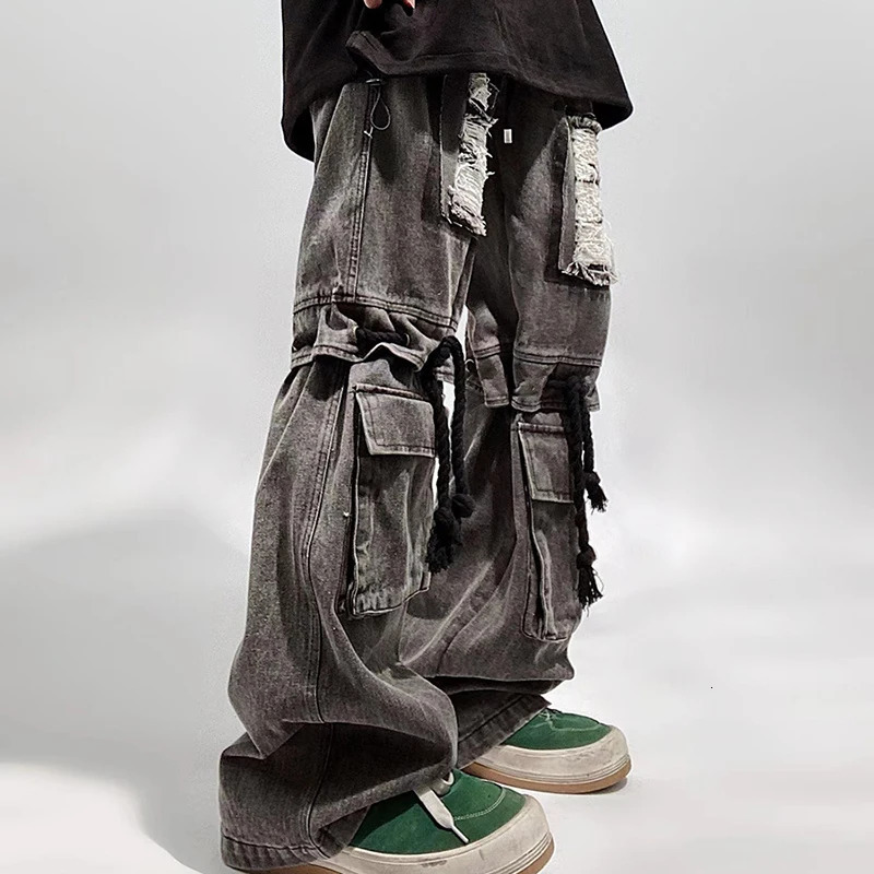 Mens Jeans PFNW Hip Hop High Street American Vintage Trendy Loose Workwear Straight Wide Leg Denim Pants Chic Punk 12Z4513 231024