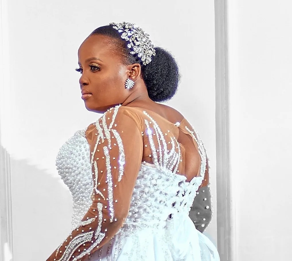 Mermaid African Women Wedding Dress Long Illusion Sleeves Pearls Sequin Lace Satin Bridal Gowns Vestidos De Noiva Abiti Da Sposa