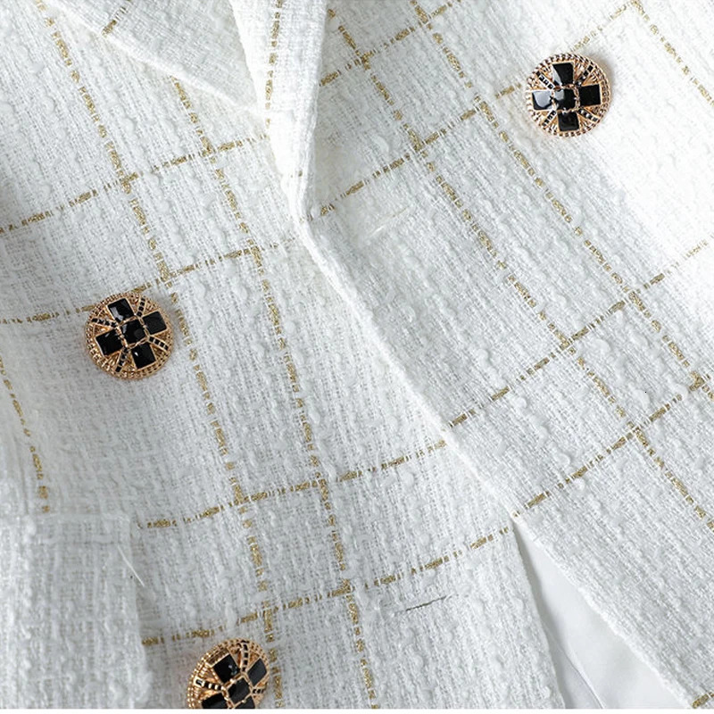 Womens Suits Blazers Tweed White Plaid Longsleeved Top Jacket Autumn and Winter Korean Style Fashionable Elegant Loose Casual Suit 231025