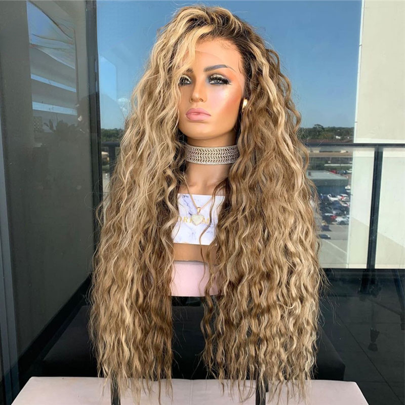 13X4 Blonde Curly Front Human Hair Free Part HD Frontal Wig Transparent 360 Lace Highlight Wigs For Women