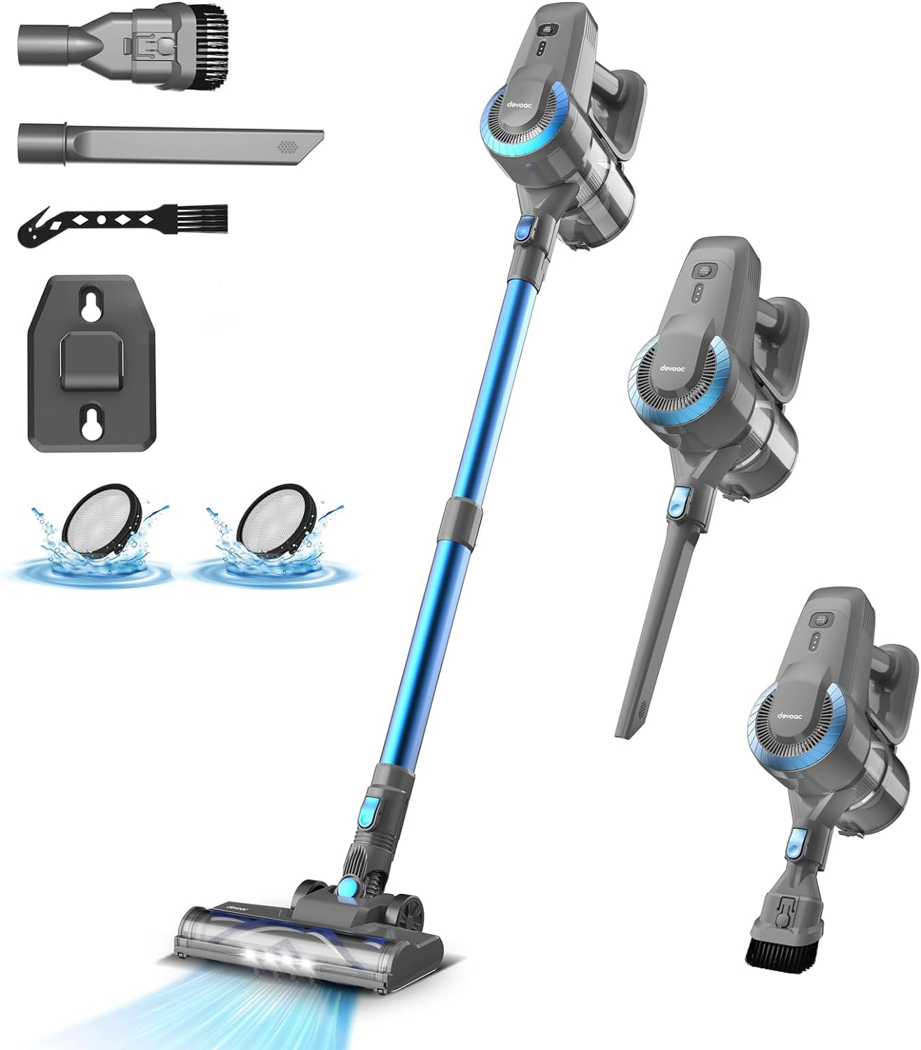 DEVOAC N300 Cordless Vacuum Cleaner, 6 in 1 Ultra-Lightweight Stick Vacuum, 2200mAh Battery Up to 40mins Runtime, Powerful Handheld Vacuum for Hard Fl