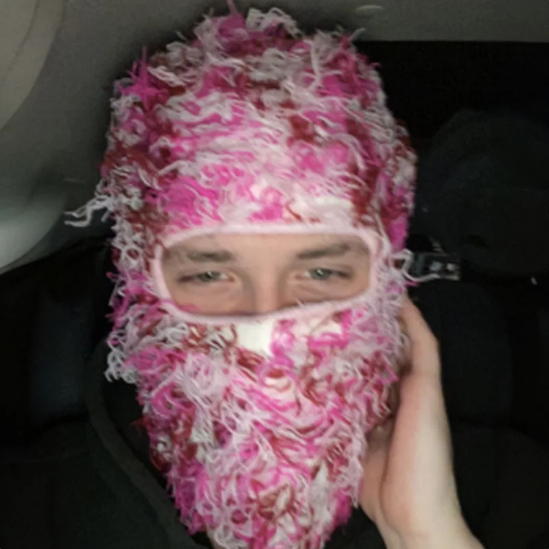 Beanie Skull Caps Balaclava Beanies Men Hat for Outdoor Camouflage Fleece Fuzzy Y2K Ski Hip Pop Distressed Knitted Full Face Mask 2023 231025