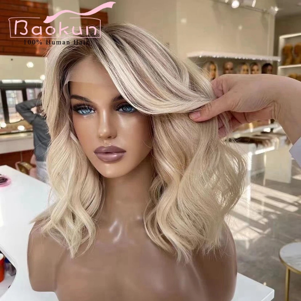 5x5 Blonde Body Wave Lace Front Wig Short Bob Brown Highlight Wig Human Hair Wigs Pre Plucked Virgin HD Lace Frontal Wig 150%