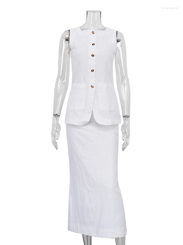 Women's Elegant Sleeveless Cotton Work Set - Black & White, Two-Piece Casual Summer Long Skirt, A-E Cami Dress
