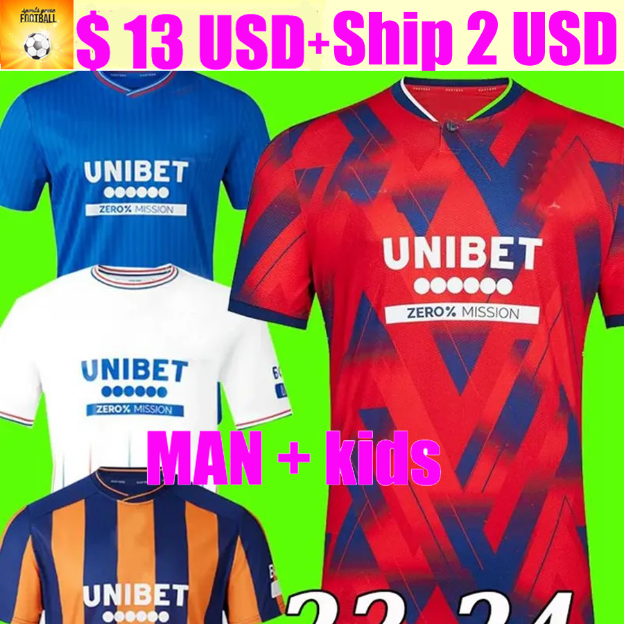 23 24 Rangers Soccer Jerseys Glasgow 2023 2024 home away TEE CHAMPIONS 150th Legendary version DEFOE BARKER MORELOS Men kids training Football