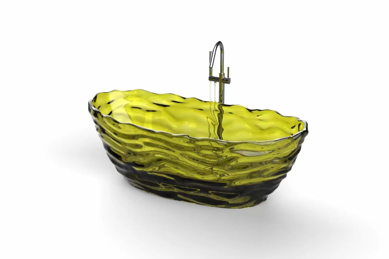1750x785x640mm Oval Resin Water Ripple Bathtub Freestanding Floor Mounted Crystal Yellow Tansparent Tub BV001-4