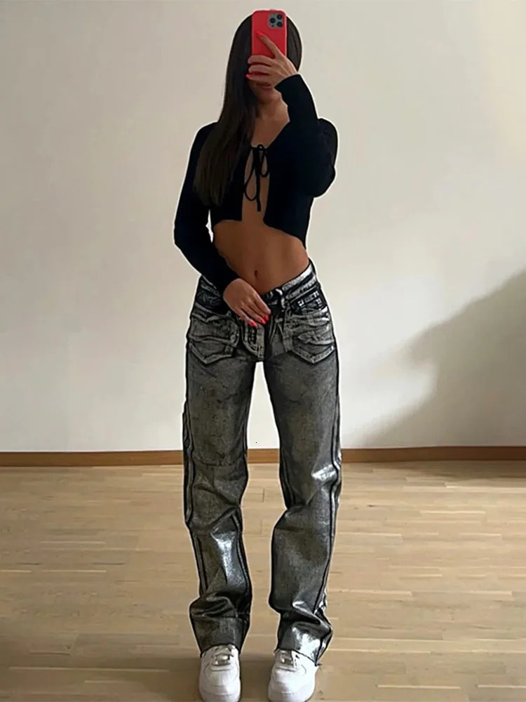 Women's Jeans TARUXY Washed Print High Waisted Women Fashion Basic Baggy Long Pant For Street Cargo Slouchy Denim Pants Woman 231025