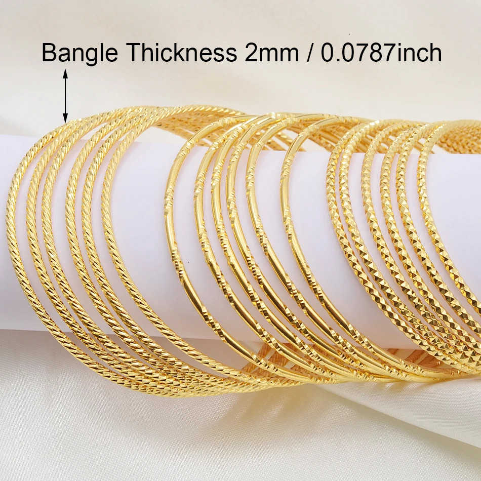 Tails Holder Anniyo 6pcs lot African Gold Color Shiny Bangles for Women Girls Dubai Circle Bracelet Jewelry Ethiopian Bride Wedding 013707 231025