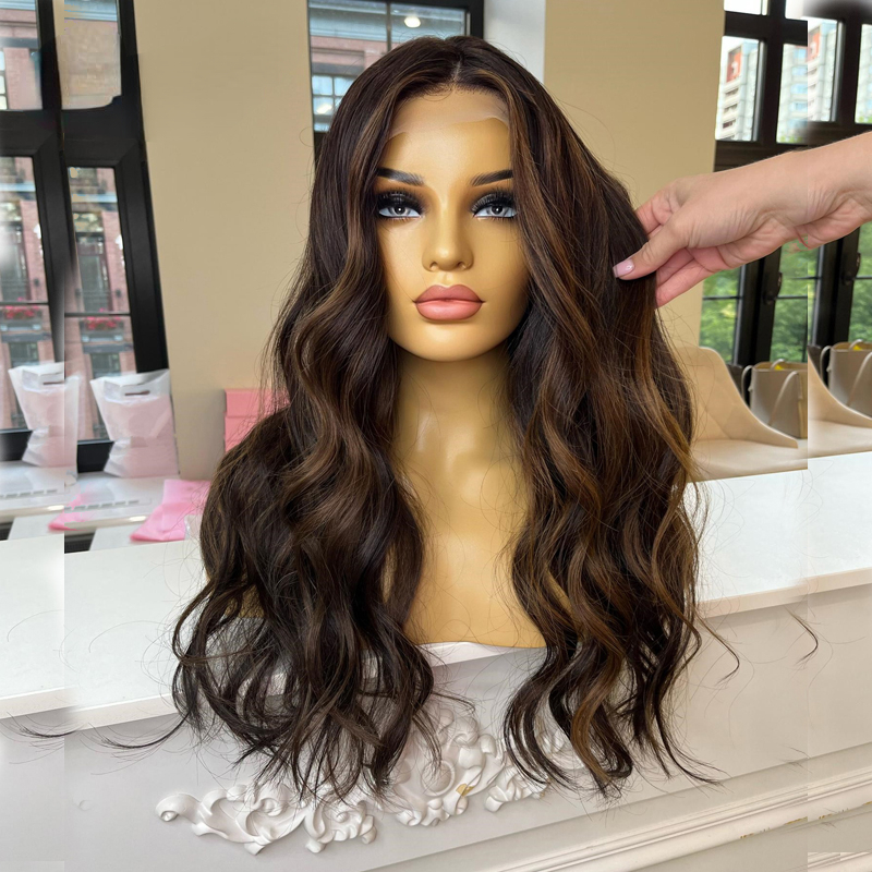 Loose Deep Wave Full Lace Front Human Hair Wigs for Women 360 Lace Frontal Wig Brown Highlight Wig Synthetic Glueless Pre Plucked
