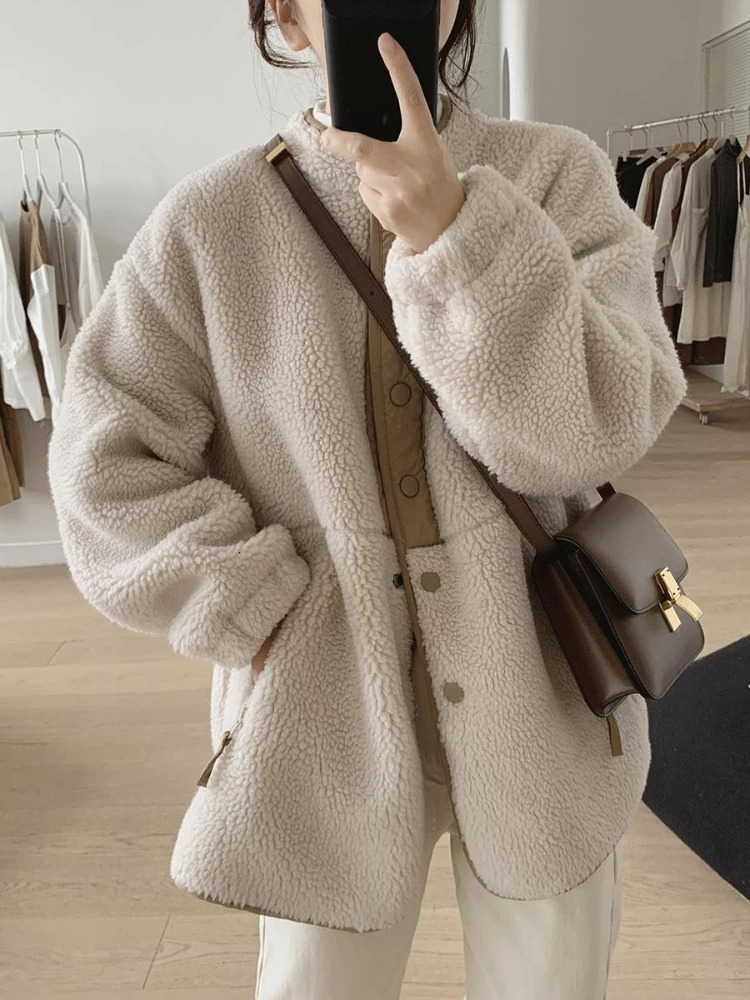 Womens Jackets Winter Clothes Women for Lambwool Coat Korean Fashion In Loose OverSize Thick Parkas Long Sleeve Top Coats 231025