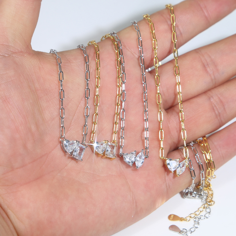 Mini Heart Love Recetangle Elliptic Zircon Charm Choker Necklace with Link Chain Hip Hop Women Men Full Paved 5A Cubic Zirconia Wedding Gift Jewelry