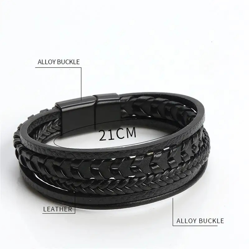 Charm Bracelets Classic HandWoven Leather Bracelet 192123cm Multilayer Leather Men Bracelets Punk Bangle for Friend Charm Jewelry Gifts 231025