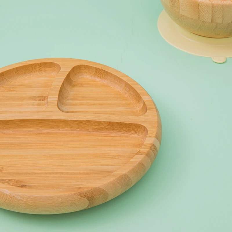 Cups Dishes Utensils 2Pcs Baby Wooden Partition Feeding Tableware Set Toddles Soild Food Feeding Spoon Dish Plate with Suction Cup Children's Stu