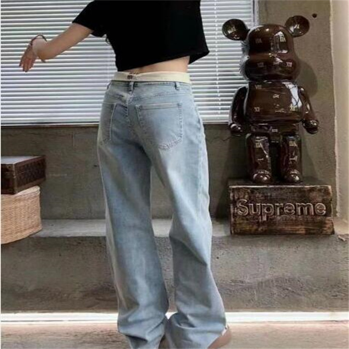 New Brand Women's Jeans Trousers White Lapel Women Straight Letter Embroidery Pants Yoga Wide Leg Trendy Casual Jeans Trouser