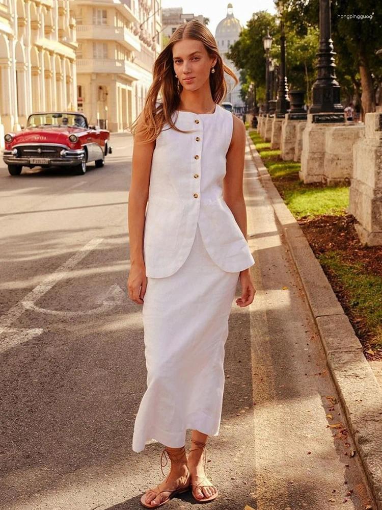 Women's Elegant Sleeveless Cotton Work Set - Black & White, Two-Piece Casual Summer Long Skirt, A-E Cami Dress