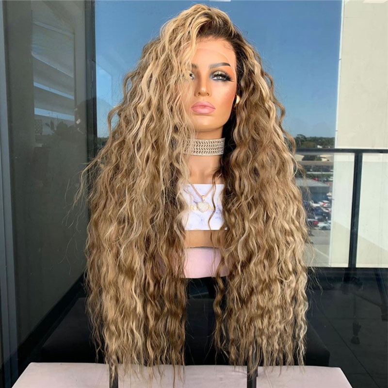 13X4 Blonde Curly Front Human Hair Free Part HD Frontal Wig Transparent 360 Lace Highlight Wigs For Women