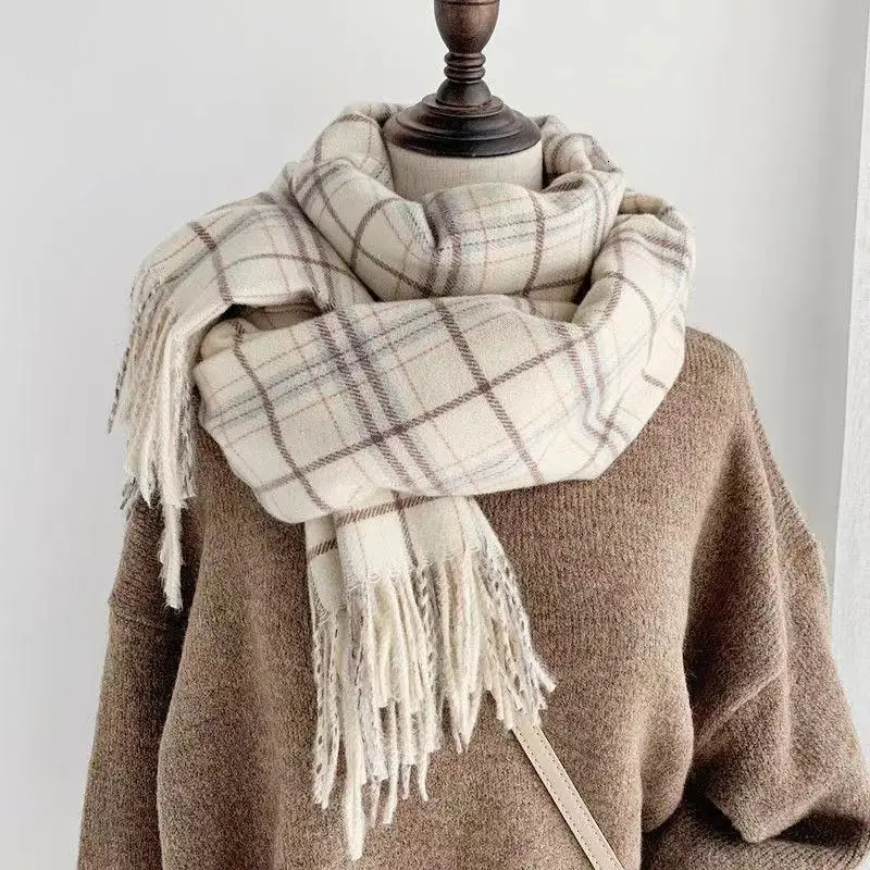 Sarong s Plaid Cashmere Scarf Autumn Winter Check Pashmina Scarves Warm Casual Muffler Female Shawl Coldproof Tassel 231025
