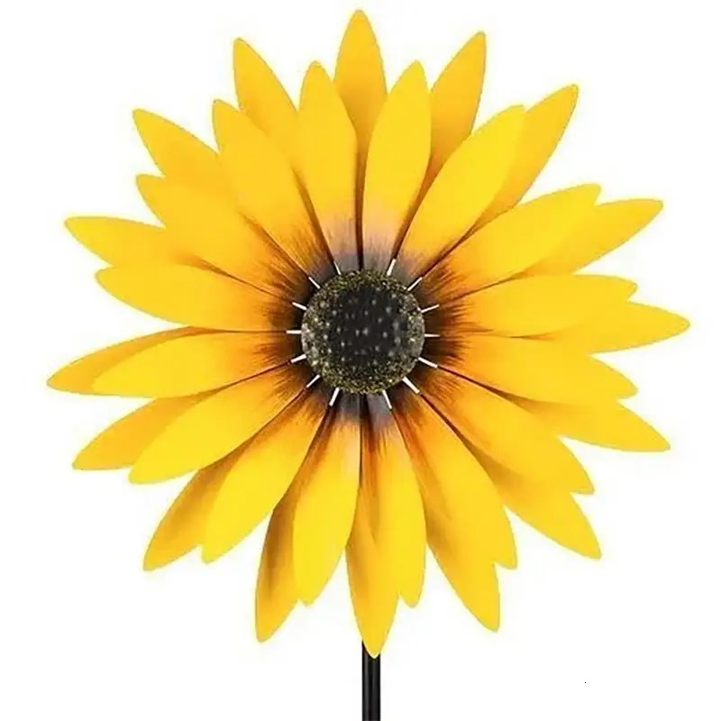 Garden Decorations Sunflower Windmill Metal Rotating Sunflower Wind Spinner With Stake Standing Lawn Flower Pinwheel Outdoor Garden Decor Kids Toy 231