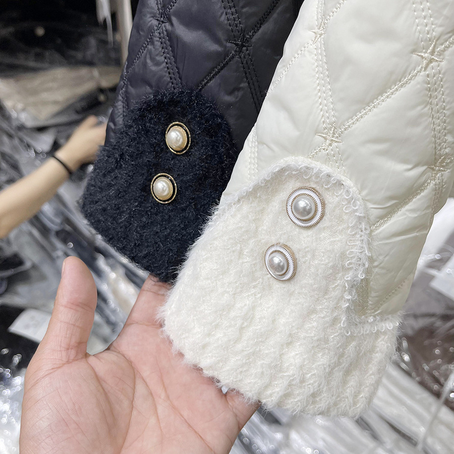 2023 Autumn New C Diamond Grid Mink Wool Splice Small Fragrance Cotton Coat Women's Short Lightweight Cotton Coat Coat