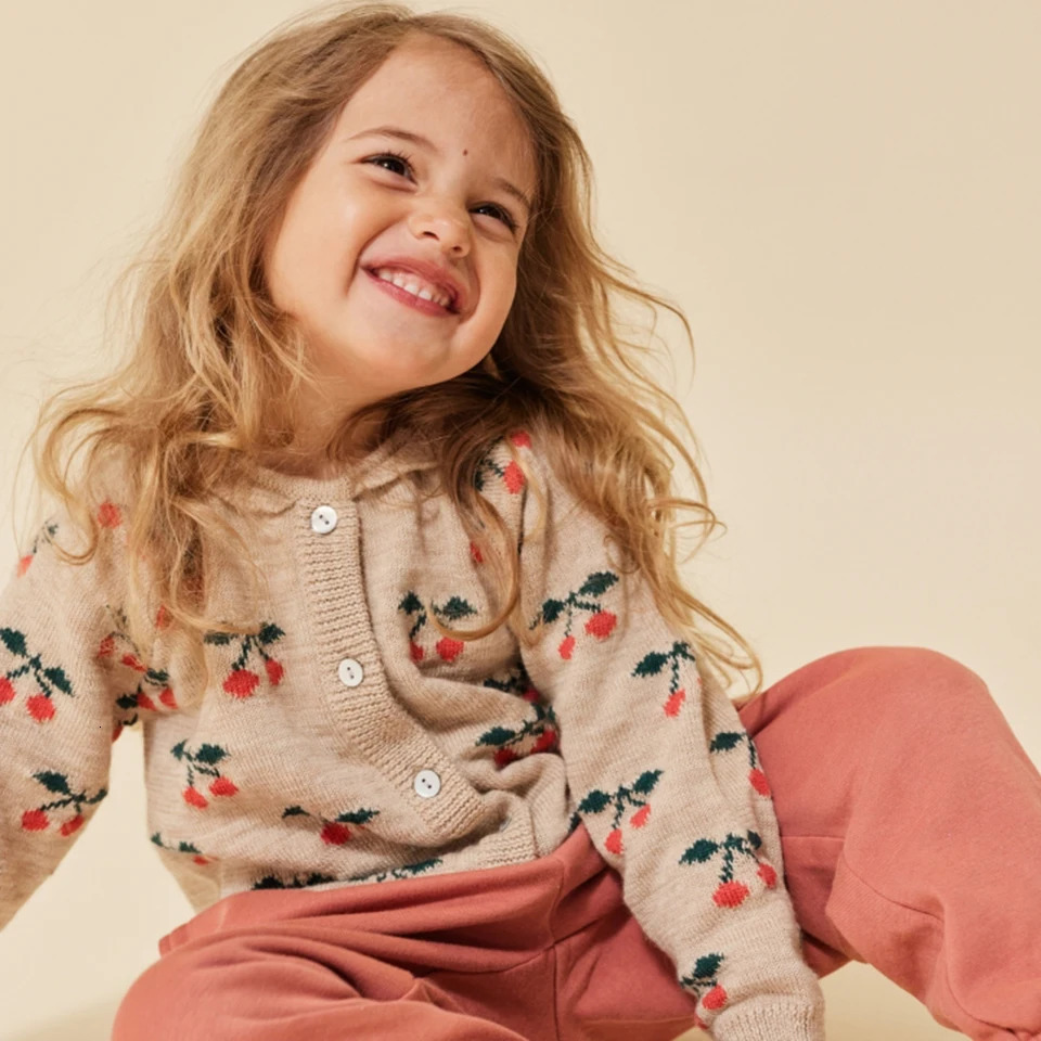 Clothing Sets Winter Ks Kids Knit Sweaters girl Cherry Printing embroider Sweater Baby Cute Clothes Cotton Tops And Pants Suit 19Years 231025
