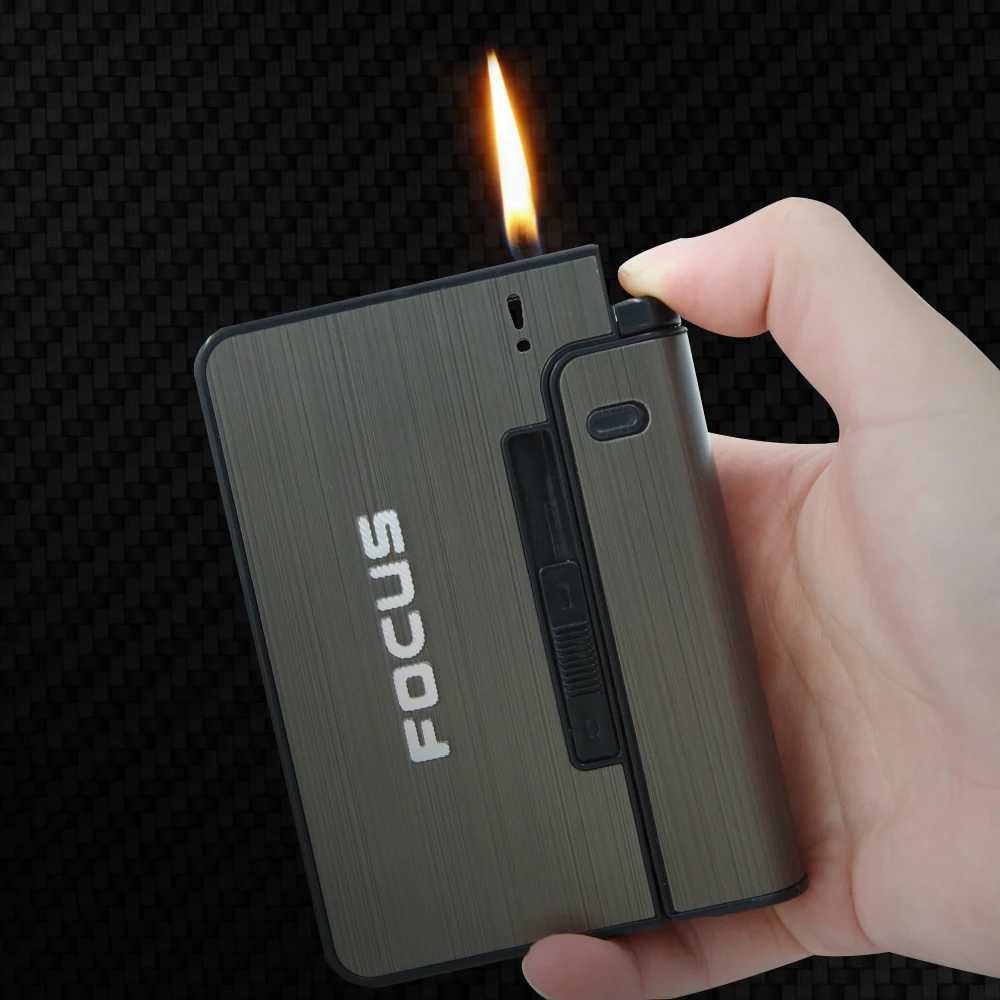 Lighters FOCUS Portable Automatic Cigarette Case Metal 10 Pieces Gadgets for Men Without Lighter W260202