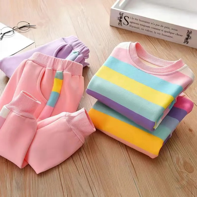 Clothing Sets Men's T-Shirts Girls Clothes Set Spring and Autumn Children's Fashion Sweater Pants 2-piece Suits for Girls Baby Stripe Sports