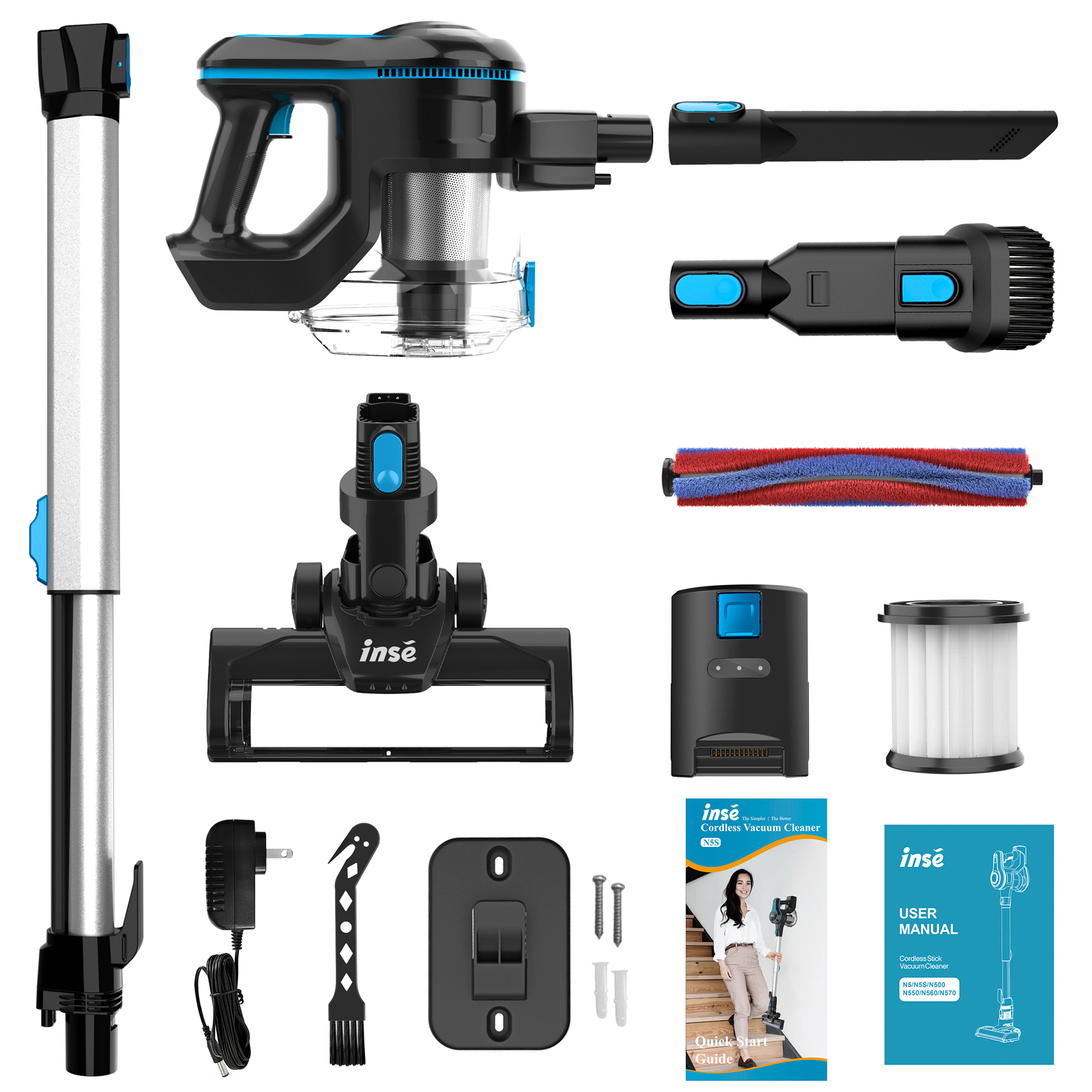 INSE Cordless Vacuum Cleaner, 6-in-1 Rechargeable Stick Vacuum with 2200 m-A-h Battery, Powerful Lightweight Vacuum Cleaner, Up to 45 Mins Runtime for
