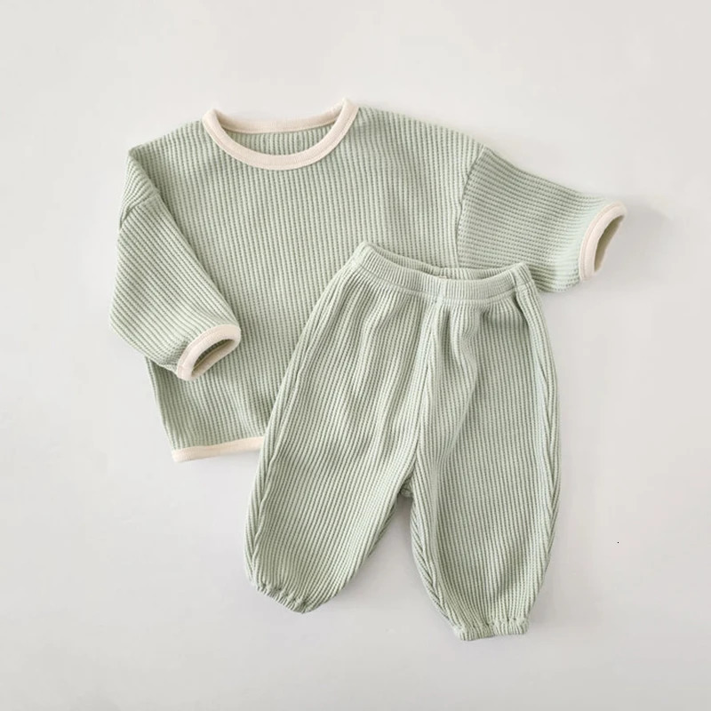 Clothing Sets Korean Style Children Clothes Suit Waffle Cotton PulloverPants Baby Boys Girls Set Spring Autumn Kids 231025