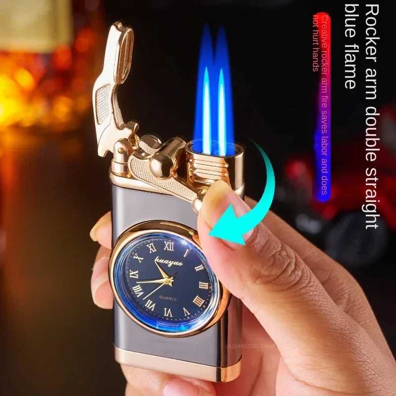 Lighters Windproof No GasLighter Wrist Watch Cigar Lighter Outdoors Jet Double Tube Gadgets for Men Cigarette Accessories Fires W260202